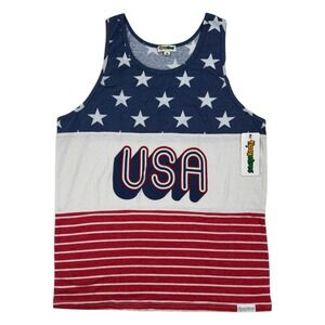 New Tipsy Elves Tank Top Mens M Red White Blue USA Stars Stripes Patriotic Retro